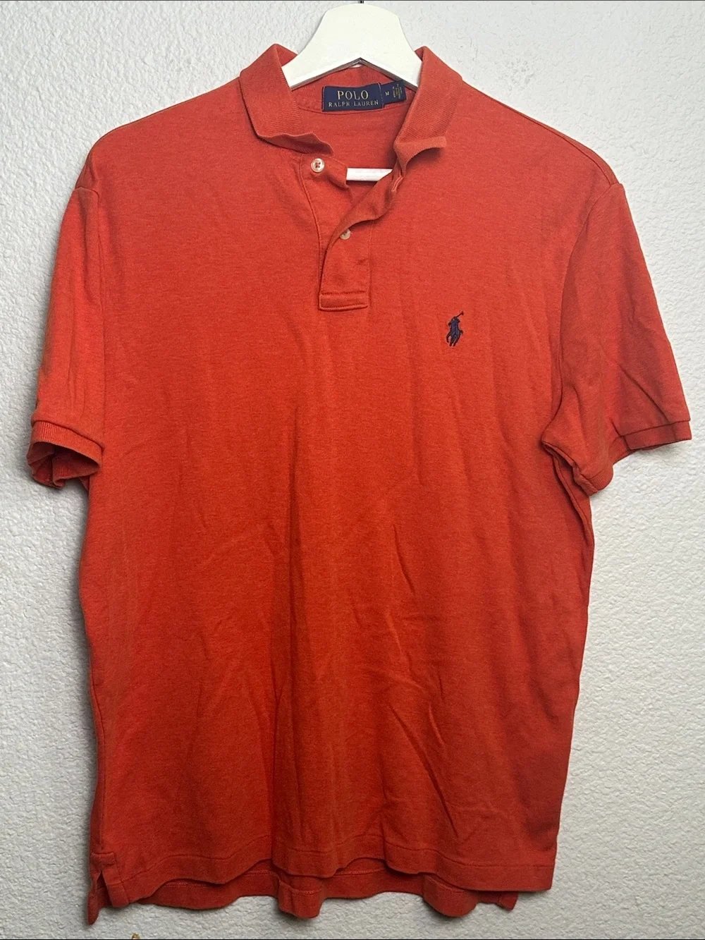 Polo Ralph Lauren Polo Shirt Mens Medium Orange Navy Pony Short Sleeve Preppy